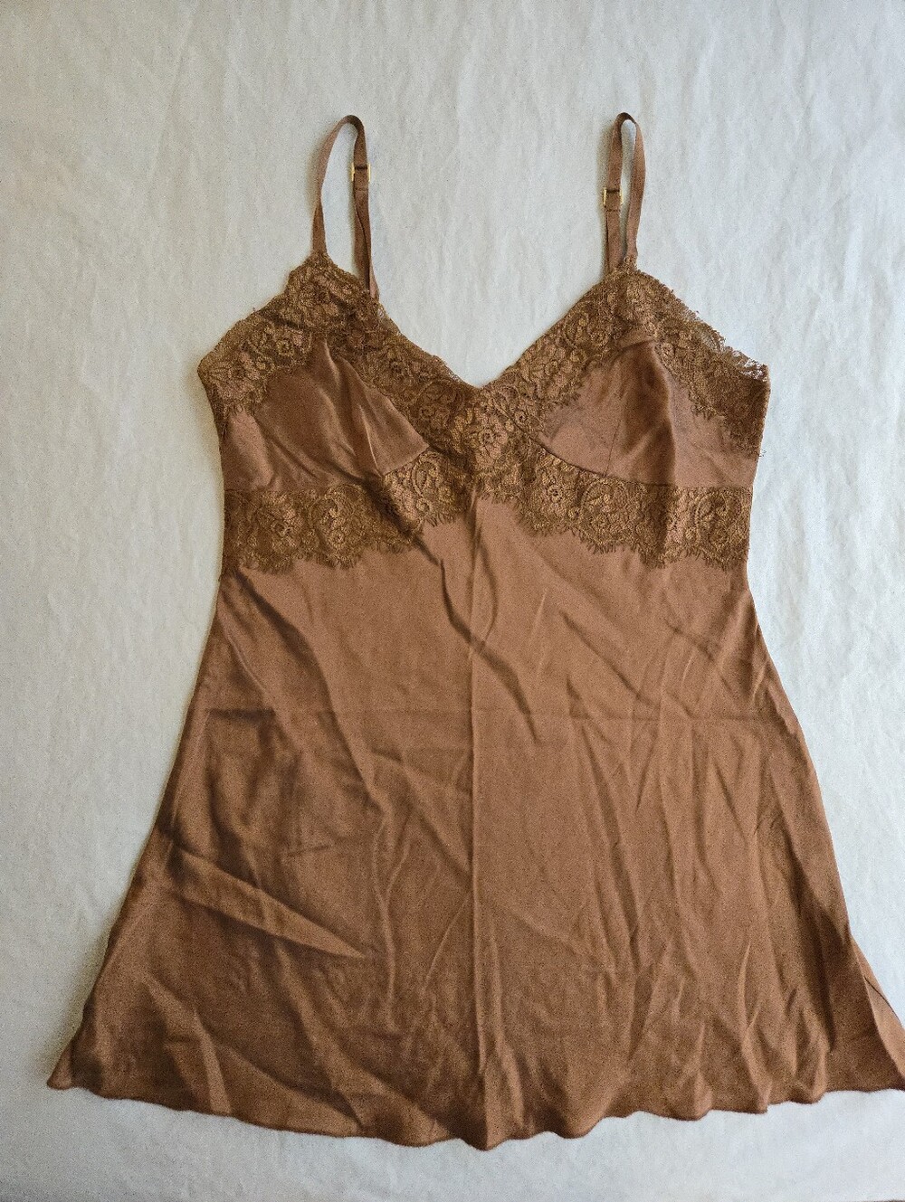 Express Warm Brown Stretch Silk Lace Trim 90s Y2K Bustier Seam Cami Tank EB4